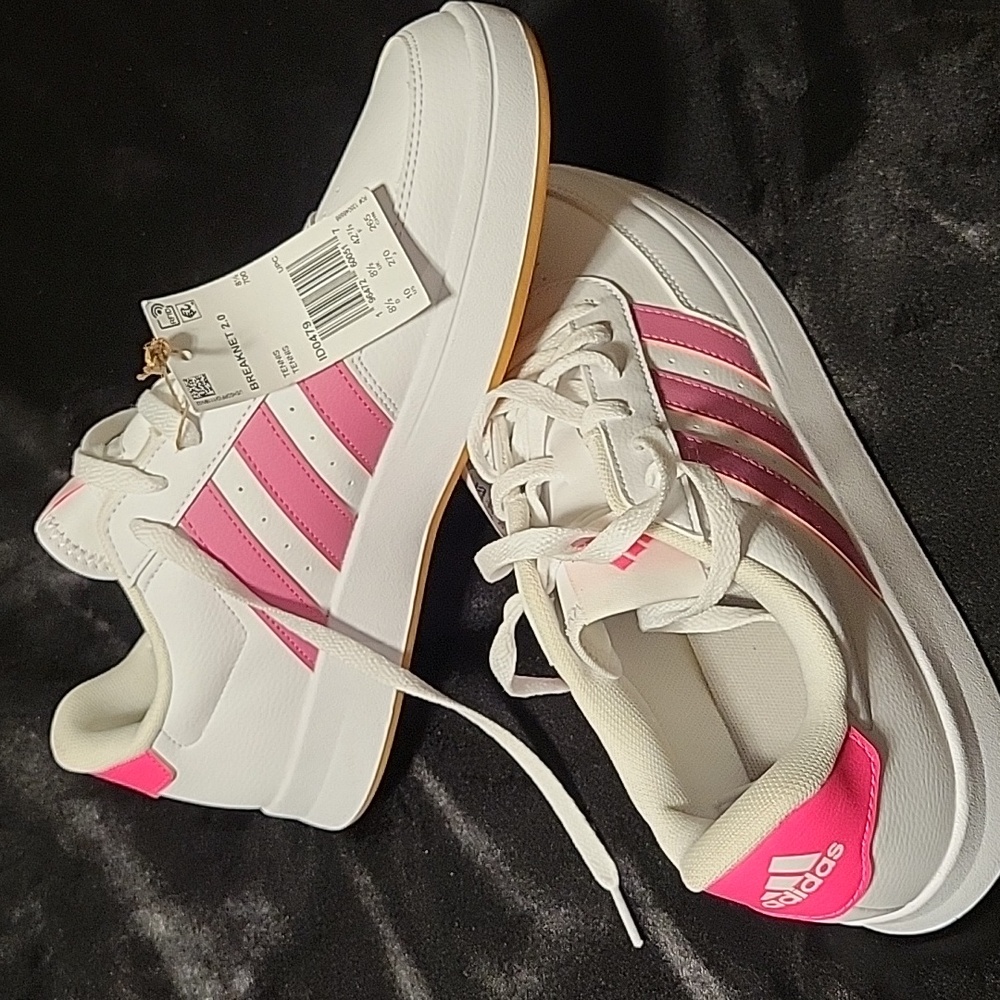 Adidas White Sneakers with Pink Stripes